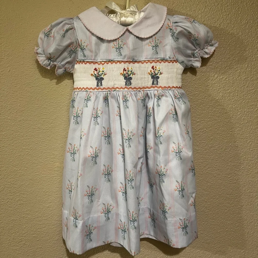 Smockingbird Blue Floral Smocked Dress